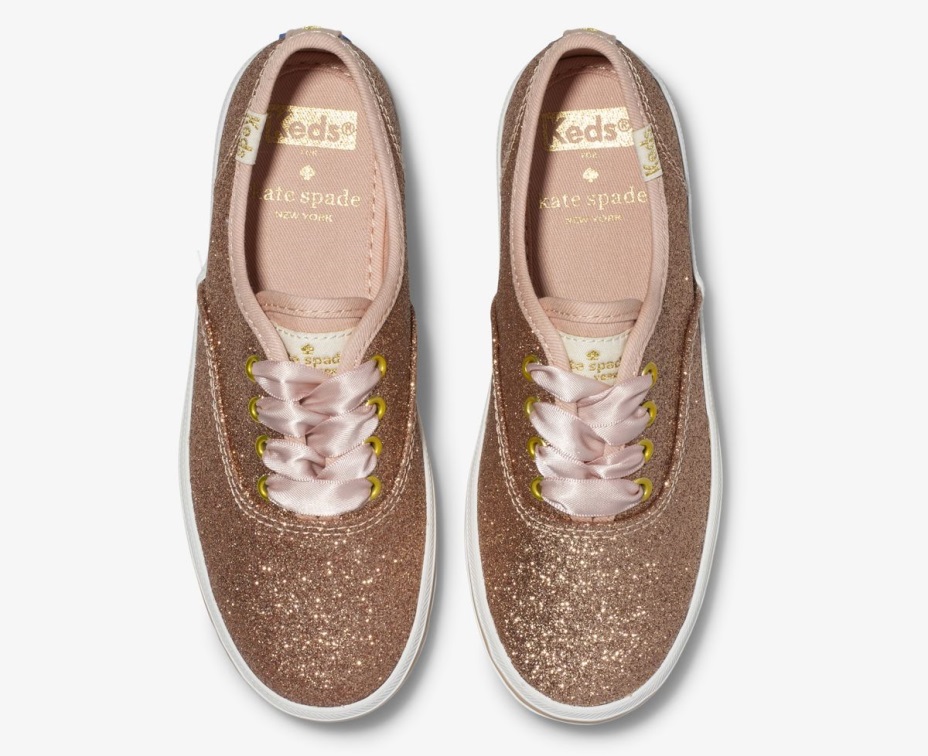Büyük çocuğun X Kate Spade New York şampiyonu Parıltılı Spor Ayakkabı Keds Gül Altın