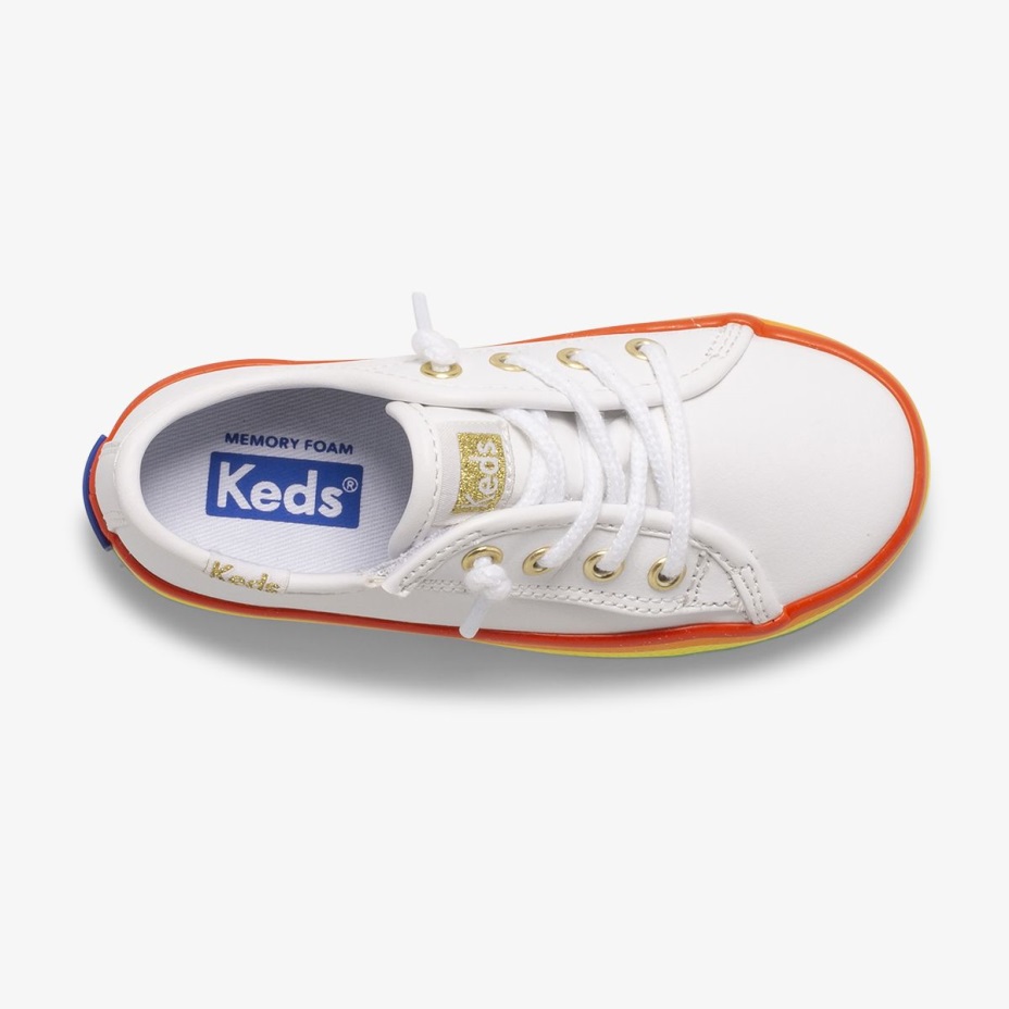 Keds Büyük çocuk Kickstart Deri Jr Gökkuşağı Beyaz/gökkuşağı