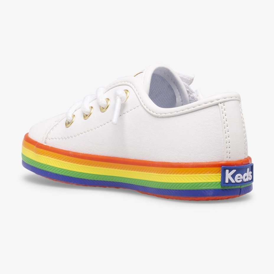 Keds Büyük çocuk Kickstart Deri Jr Gökkuşağı Beyaz/gökkuşağı
