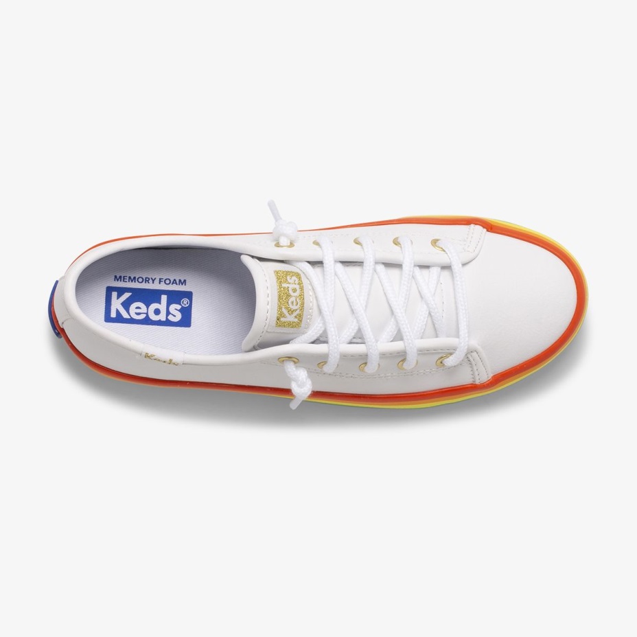Keds Büyük çocuk Kickstart Deri Gökkuşağı Beyaz/gökkuşağı