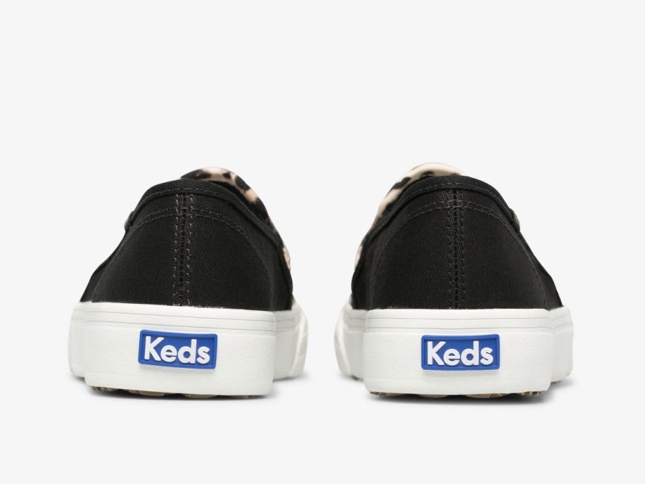 Keds Kadın çift Katlı Leopar Tuval Siyah