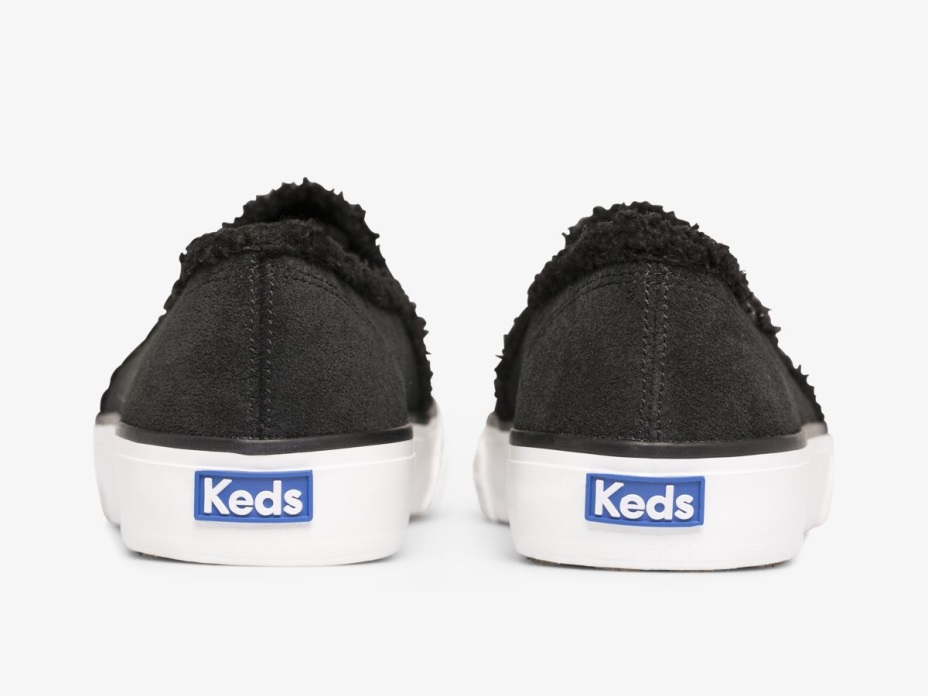 Keds Kadın çift Katlı Süet Suni Yünlü Siyah