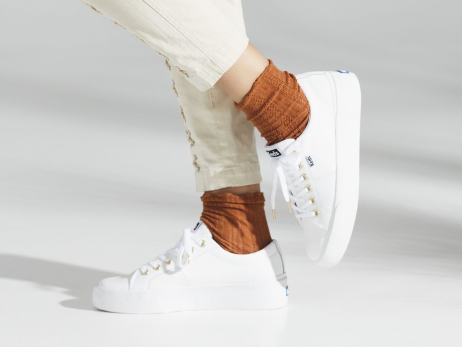 Keds Bayanlar Atlama Tekme Ikili Deri Beyaz