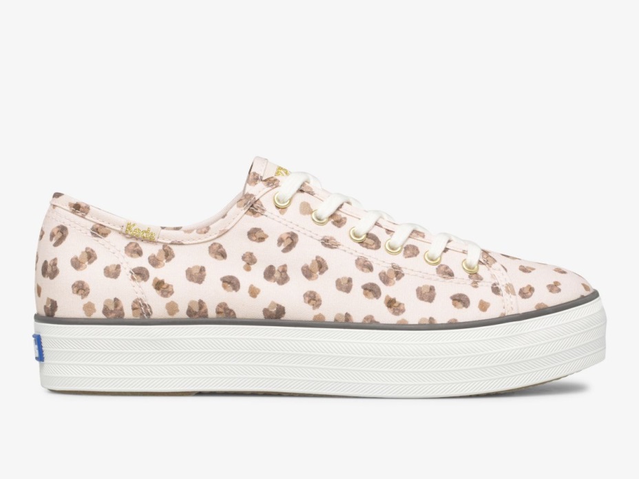 Keds Kadın üçlü Tekme Leopar Kanvas Pembe çok