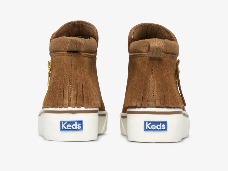 Kadın Bakır Zip Saçak Süet Kahverengi Keds