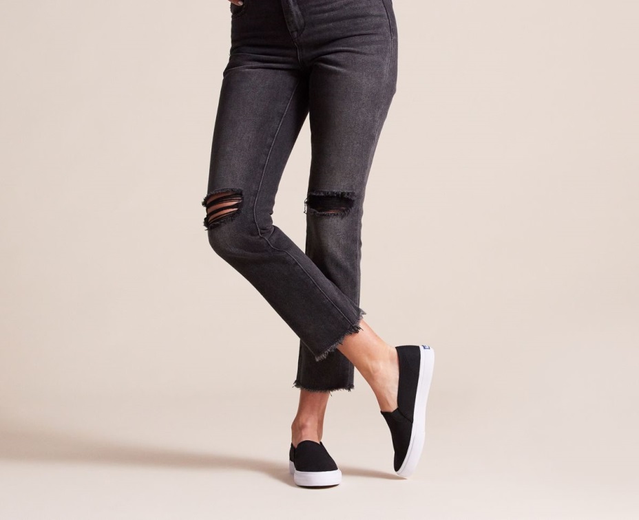 Kadın çift Katlı Tuval Siyah Keds