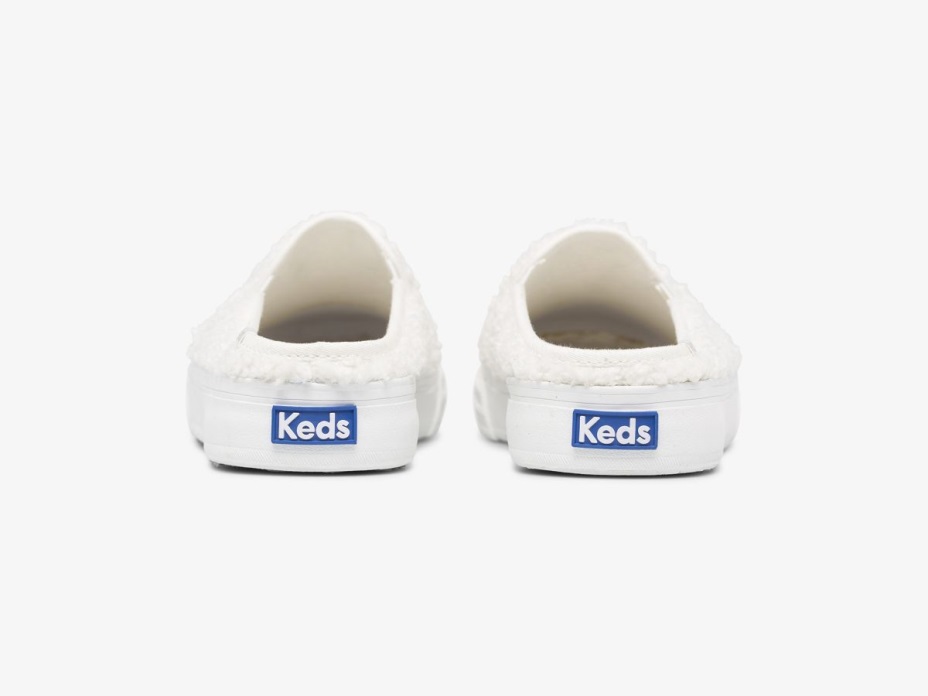 Kadın çift Katlı Katır Sahte Shearling Keds Krem