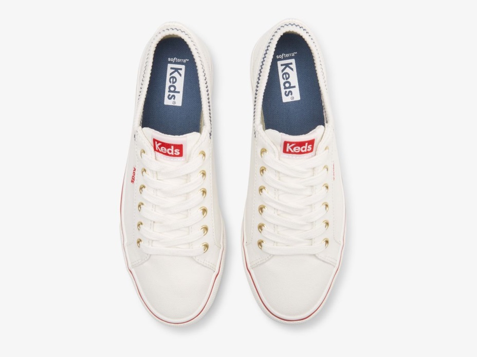 Kadın Atlama Tekme Kaburga örgü Yaka Keds Beyaz/kırmızı