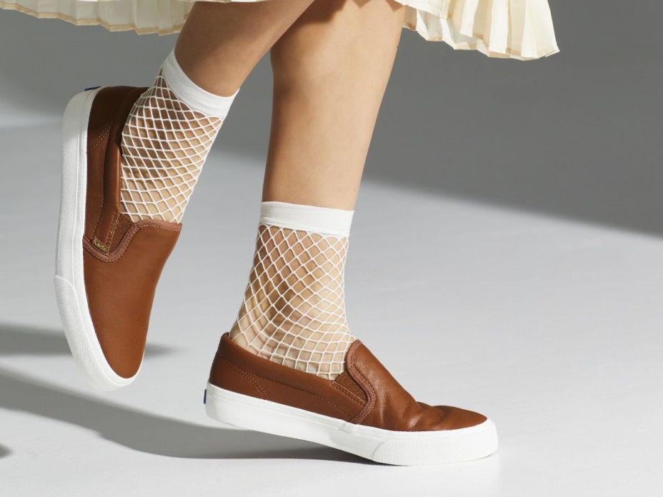 Kadın Atlama Tekme Kayma Deri Konyak Keds