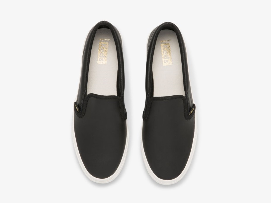 Kadın Atlama Tekme Kayma Deri Keds Siyah