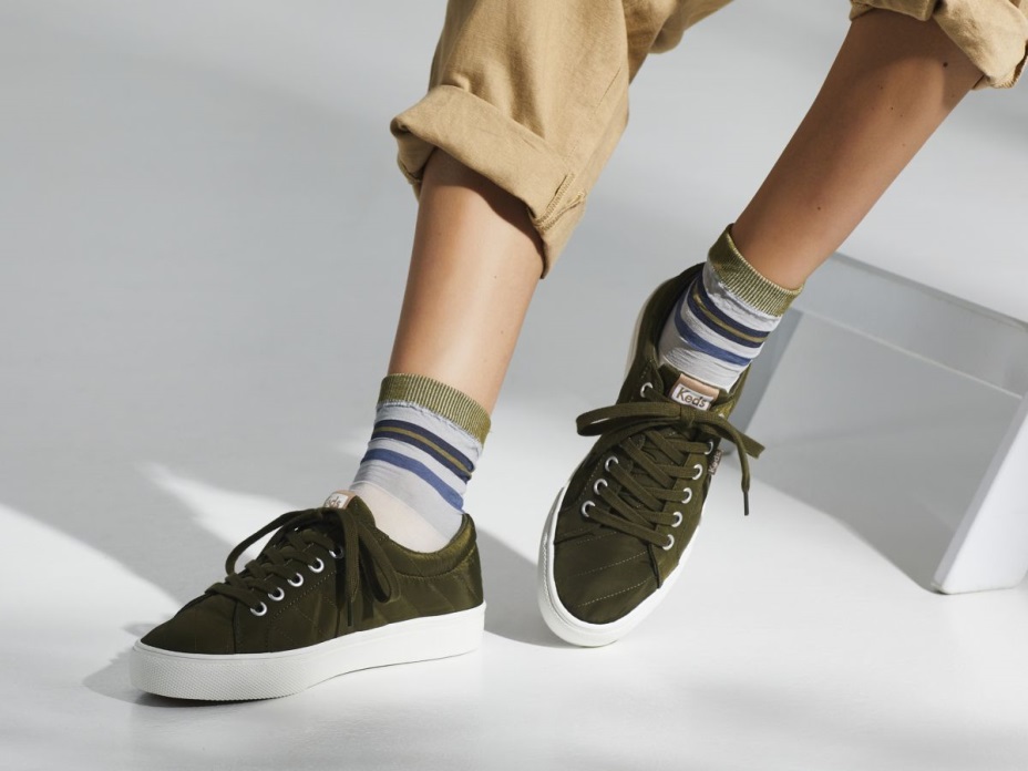 Kadın Atlama Vuruşu Suya Dayanıklı Kapitone Kirpi Zeytin Keds