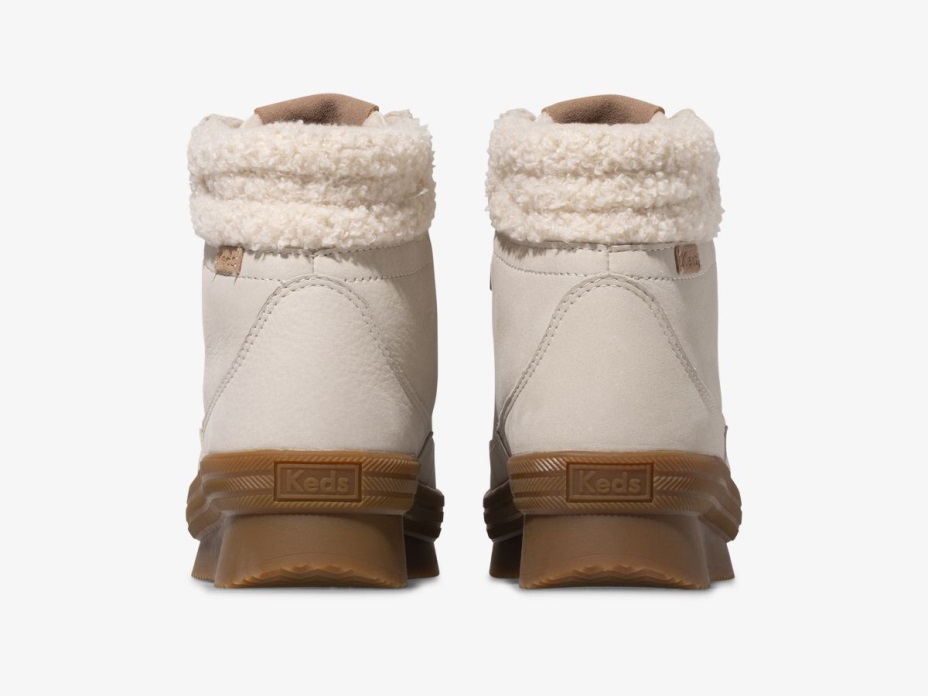 Kadın Midland çizme Lüks Deri Suni Yünlü Ve Inceltilmiş Ticari Krem ​​keds