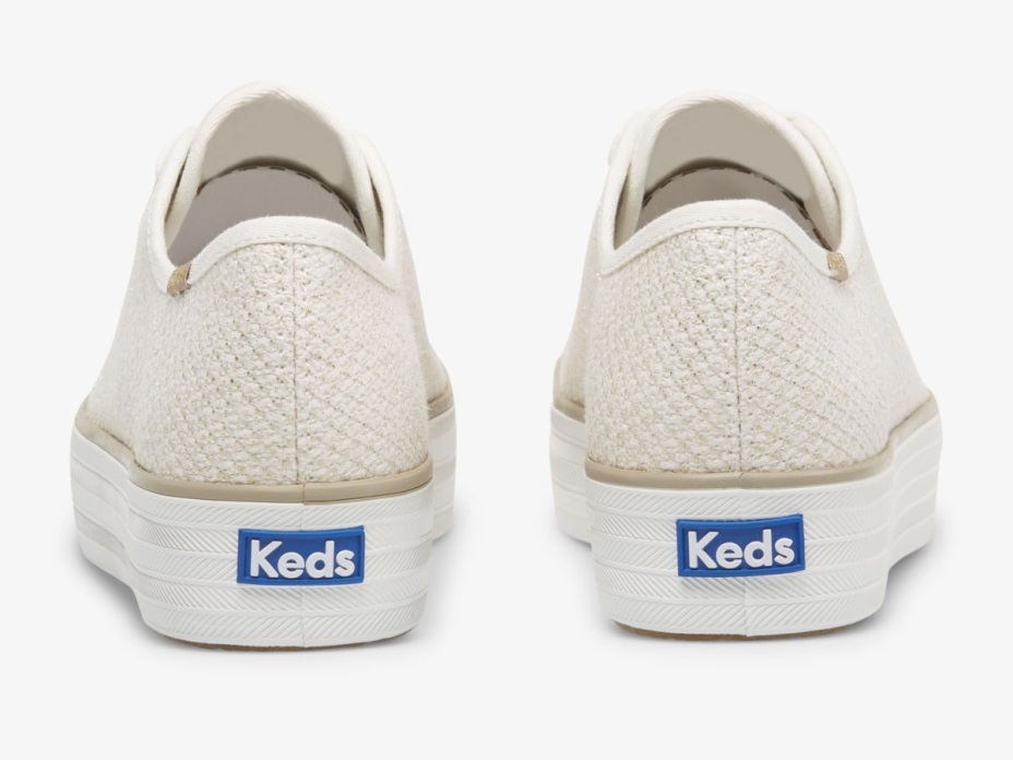 Kadın üçlü Tekme Metalik Dokuma Krem ​​altın Keds