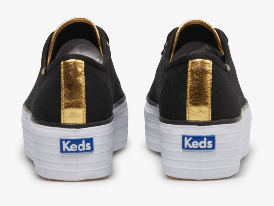 Kadın üçlü Kanvas Siyah Altın Keds