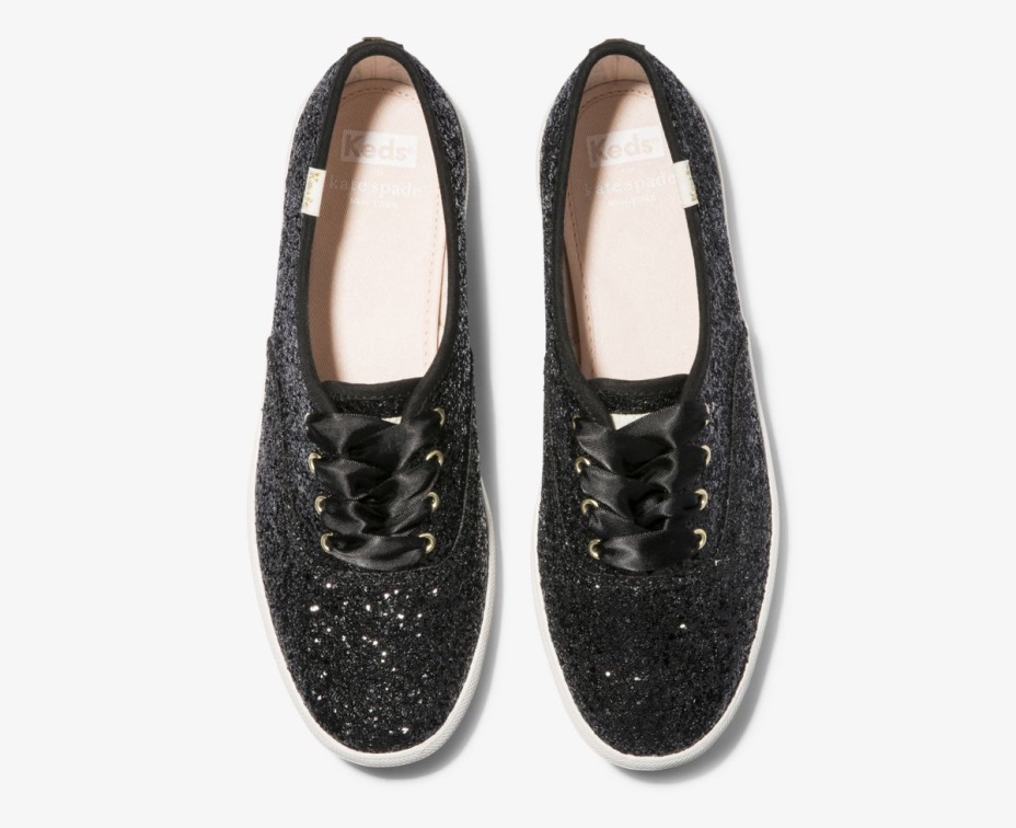 Kadın X Kate Spade New York şampiyonu Parıltılı Siyah Parıltılı Keds