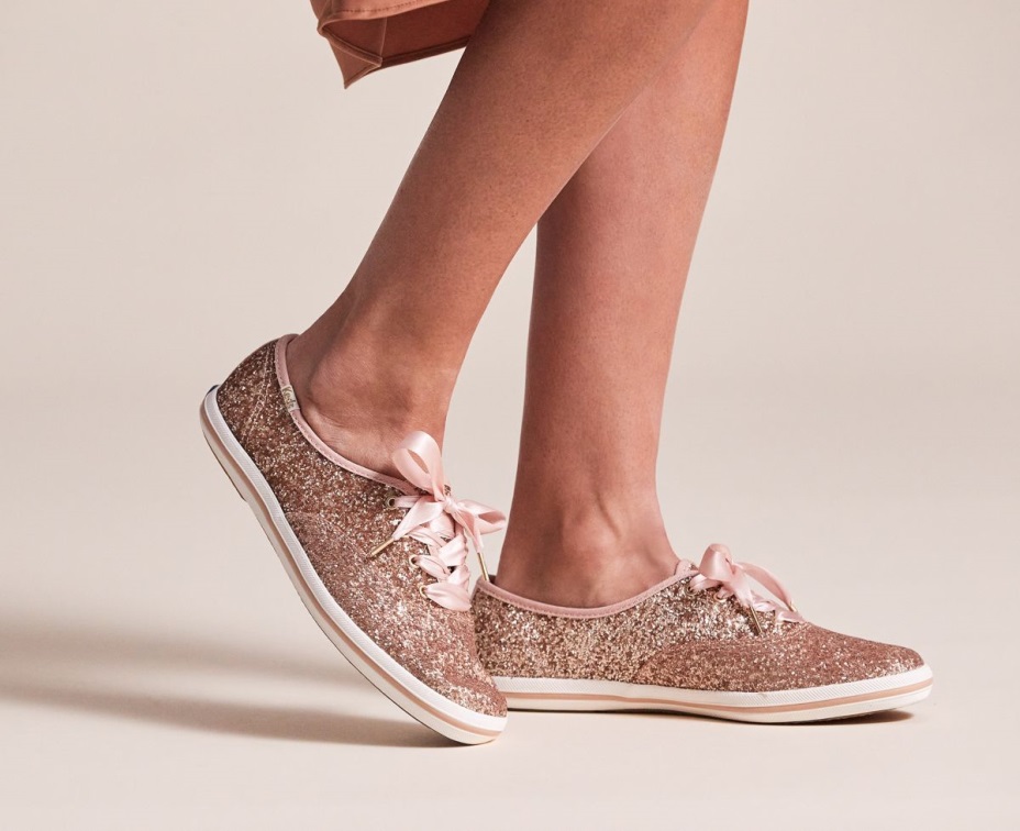 Kadın X Kate Spade New York şampiyonu Parıltılı Keds Gül Altın Parıltılı
