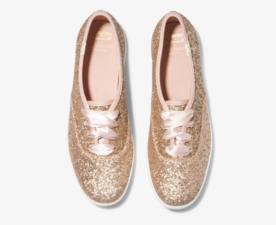 Kadın X Kate Spade New York şampiyonu Parıltılı Keds Gül Altın Parıltılı